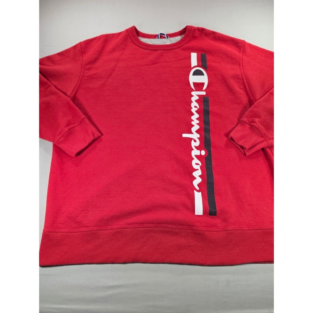 Champion Mens Red Vertical Logo Graphic Crewneck Sweatshirt XL Pullover Fleece